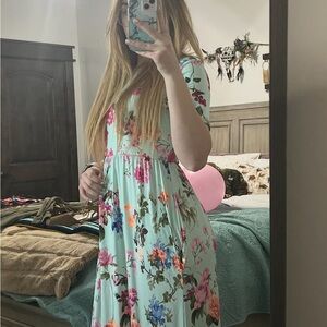 Floral Print Maxi Dress in Light Blue